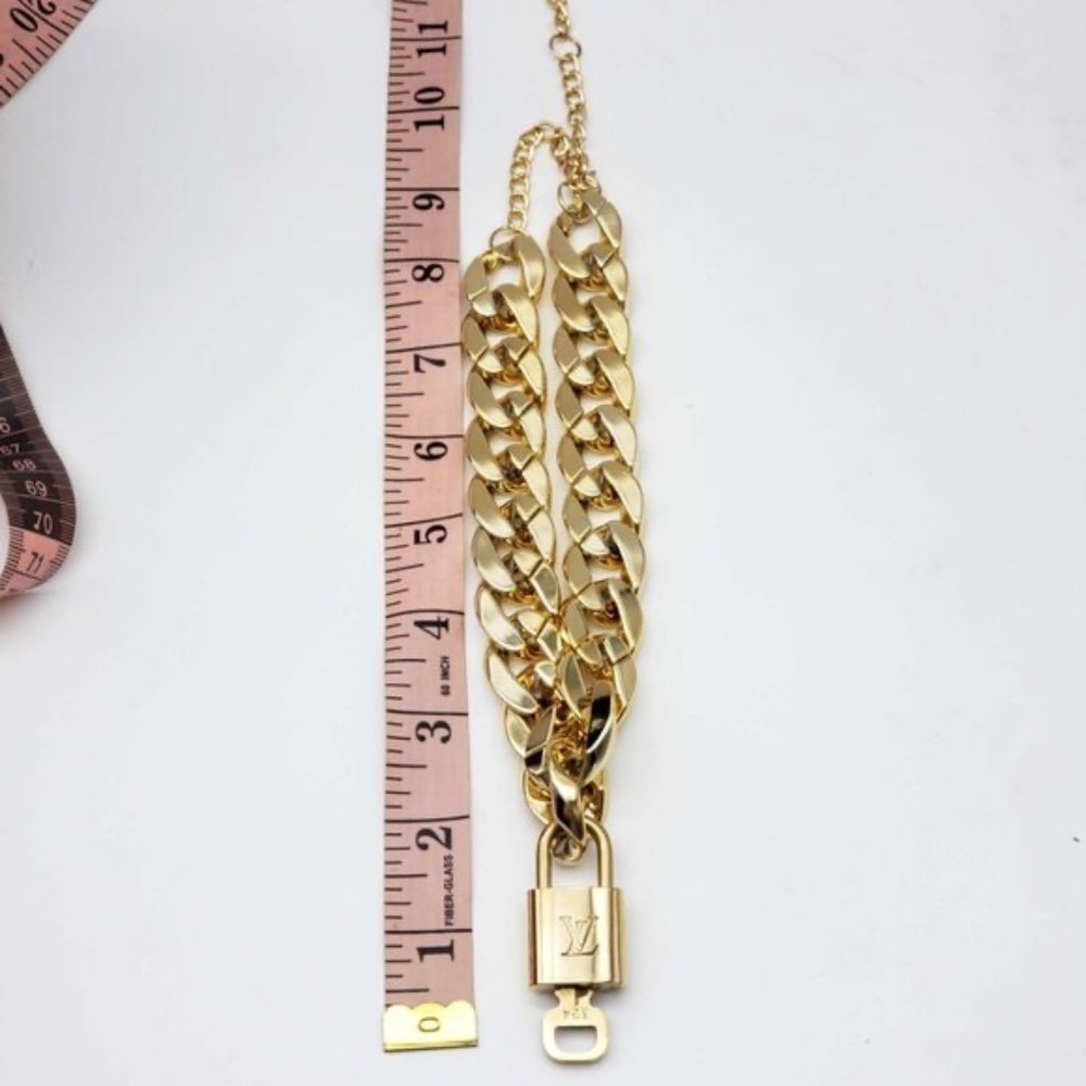 Authentic Louis Vuitton Lock& Key w/Unbranded Cuban Gold Plated Chain 012726 - Picture 3 of 10